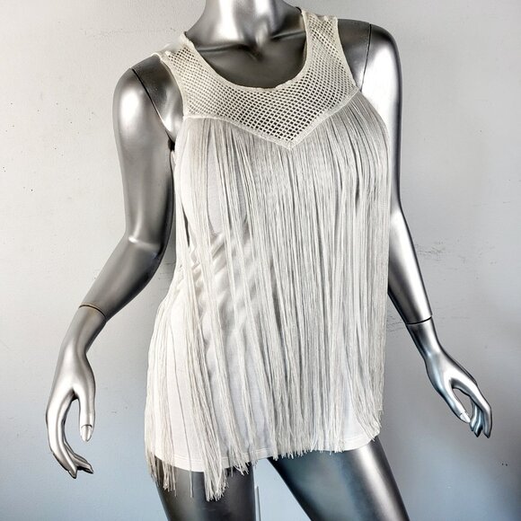 NWT~$60~INC~INTERNATIONAL CONCEPTS~S~WHITE FRINGE SLEEVELESS T-SHIRT TANK TOP - Picture 16 of 16